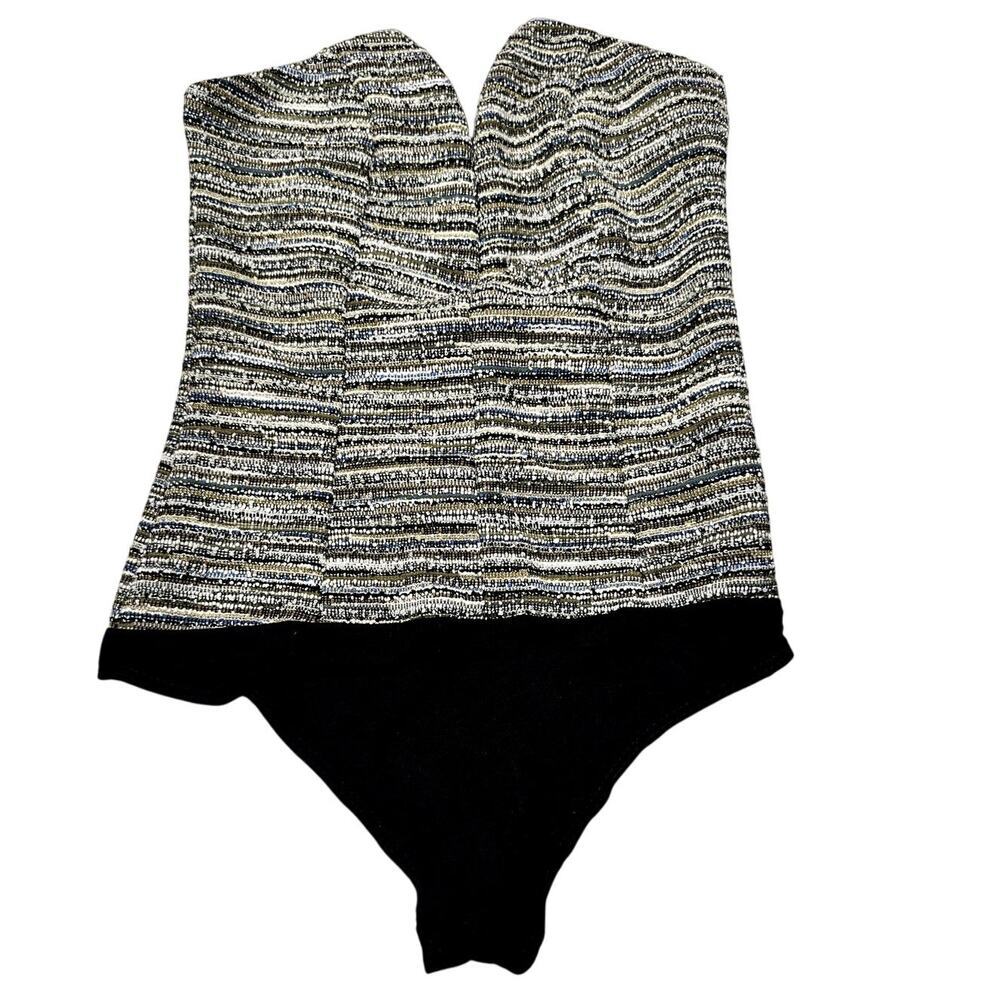 Blue Blush – Leader V-Neck Strapless Bodysuit – Tweed – S